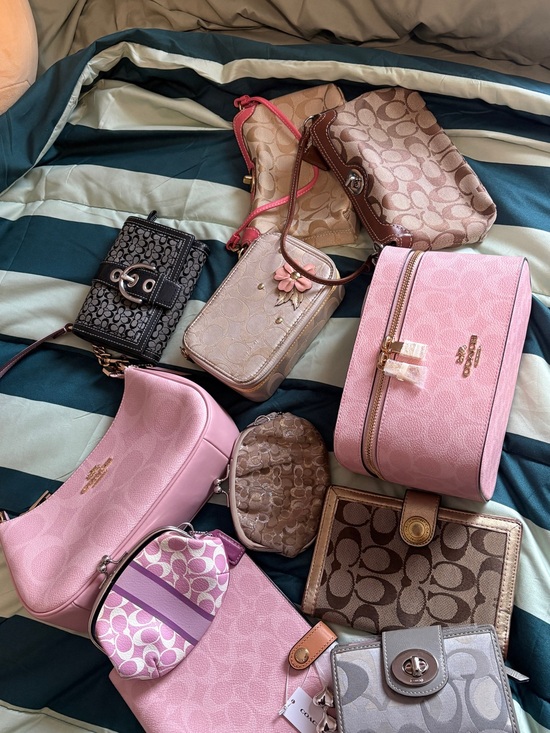 Coach Handbags - Coach Pink and Signature Canvas Cosmetic Bag Collection